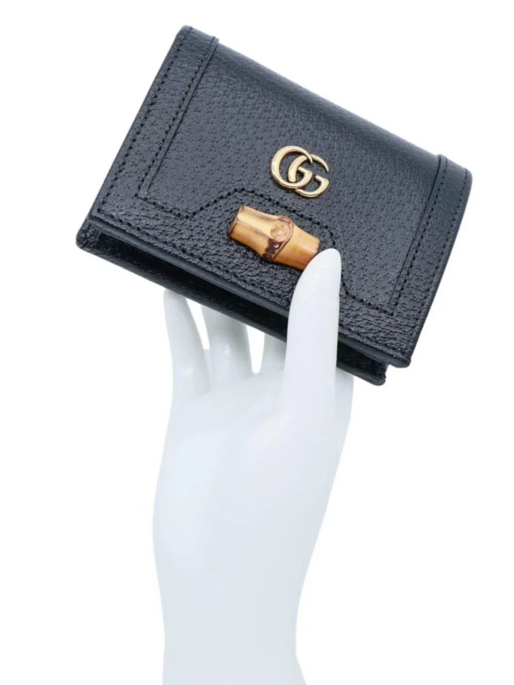 Gucci  Diana Small Bamboo Leather Card Case Wallet Black 658244
